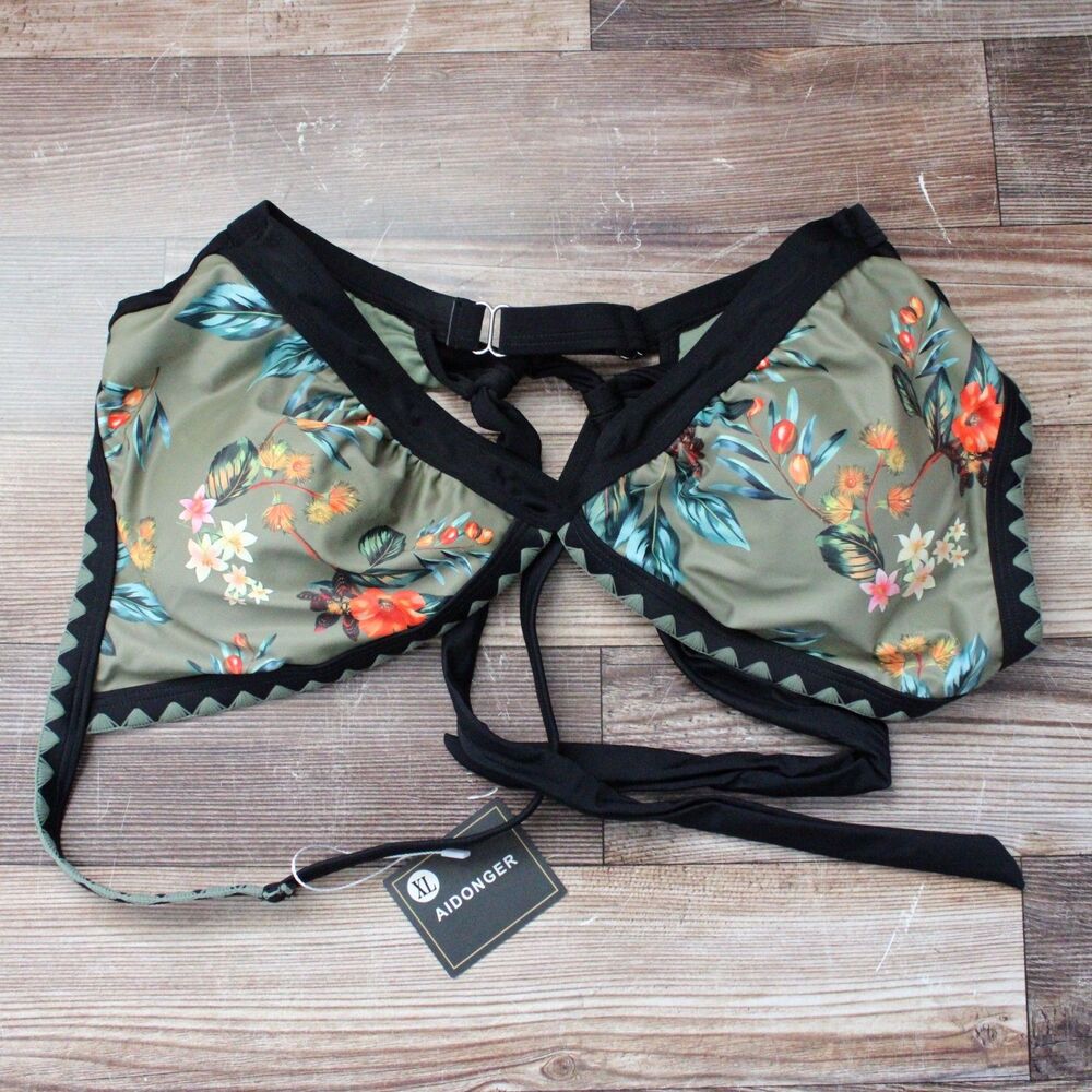 NWT Aidonger Boho Floral Womens XL Bikini Top Floral Print